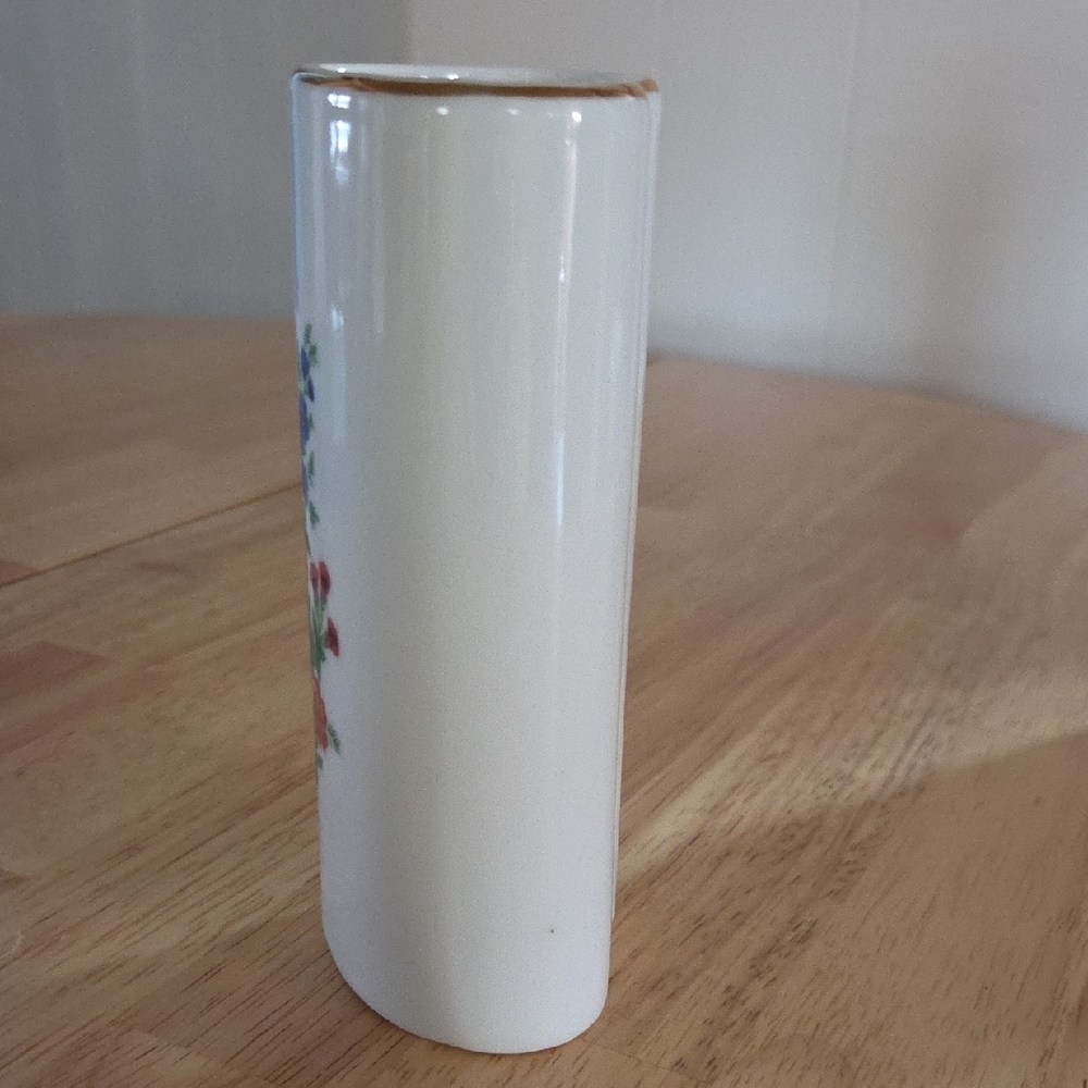 Porcelain Floral Cylinder Vase in White with Multicolor Bouquet - Picture 7 of 13